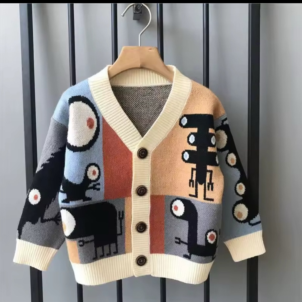 Zara Kids Intarsia Graphic Cardigan